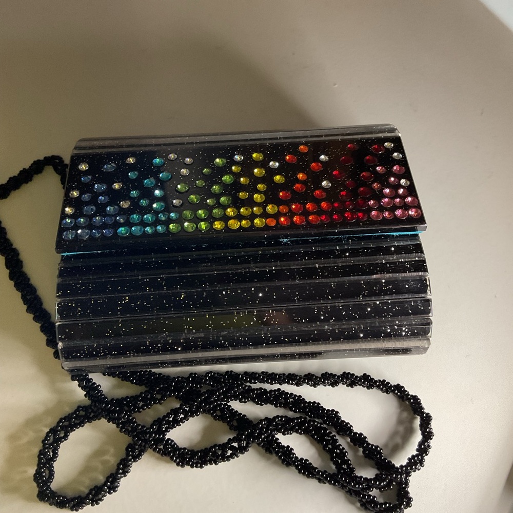 KURT GEIGER MINI PARTY CLUTCH REMOVABLE BEADED STRAP BLACK WITH CRYSTALS NWOT - Picture 5 of 11